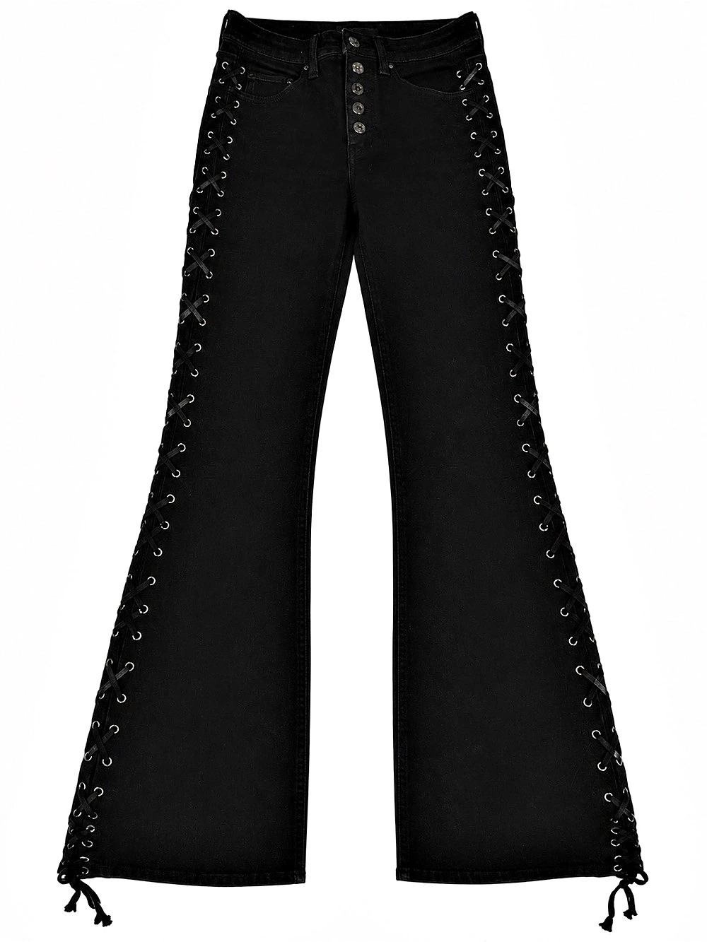 Veronica Beard Beverly Lace-Up Flare Jeans Black Waist 26